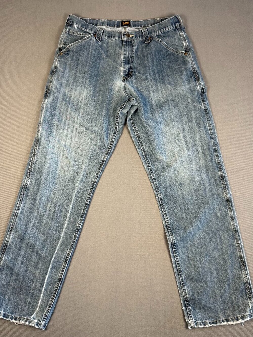 Lee Men’s 35x34 Carpenter Jeans Blue Distressed Faded Workwear Grunge